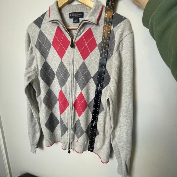 Brooks Brothers Men's Supima Cotton Cardigan Size Large Argyle Print Academic - Picture 9 of 11